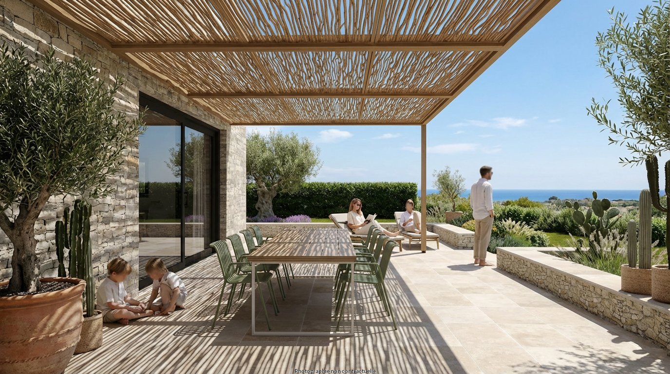 Firefly_Gemini Flash_Ultra-realistic architectural outdoor rendering of a contemporary Mediterranean villa 201887